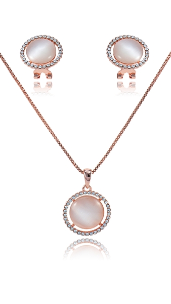 Picture of Fashionable Opal (Imitation) Rose Gold Plated 2 Pieces Jewelry Sets