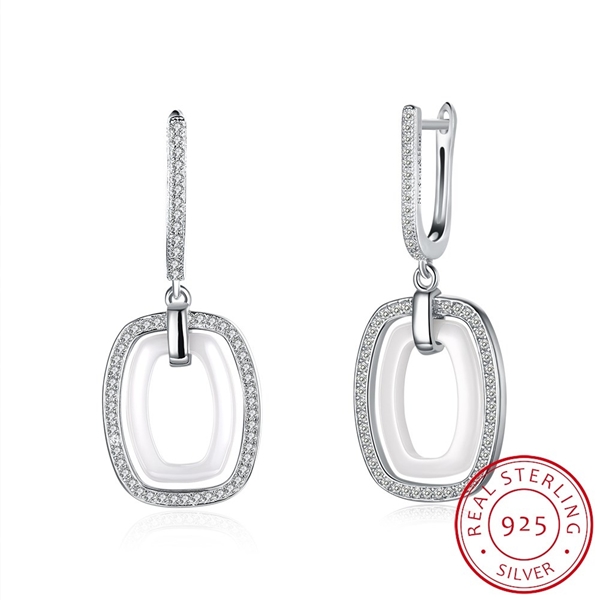 Picture of Popular Design Platinum Plated White Drop & Dangle