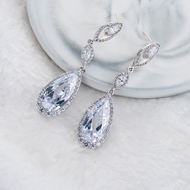 Picture of Delicate Big Platinum Plated Dangle Earrings