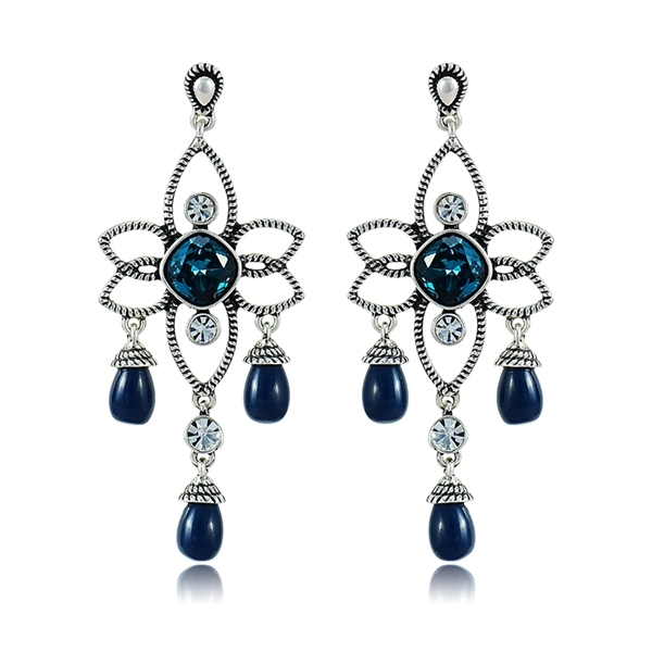 Picture of Beautiful Shaped Dark Blue Artificial Crystal Drop & Dangle