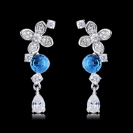 Picture of Charming Blue Small Dangle Earrings of Original Design