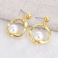 Picture of Trendy Gold Plated Artificial Pearl Dangle Earrings with No-Risk Refund