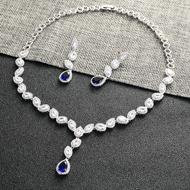 Show details for Impressive Blue Cubic Zirconia Necklace and Earring Set with Low MOQ Show details for Impressive Blue Cubic Zirconia Necklace and Earring Set with Low MOQ