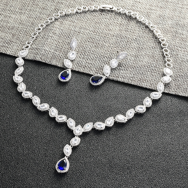 Picture of Impressive Blue Cubic Zirconia Necklace and Earring Set with Low MOQ