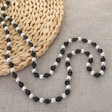 Show details for Good Quality Artificial Pearl Black Long Chain Necklace
