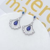 Picture of Great Value Blue Platinum Plated Dangle Earrings with Full Guarantee