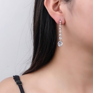 Picture of Good Cubic Zirconia Platinum Plated Dangle Earrings