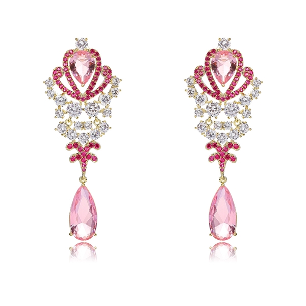 Picture of Distinctive Pink Cubic Zirconia Dangle Earrings with Low MOQ