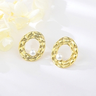 Picture of Good Artificial Pearl White Stud Earrings