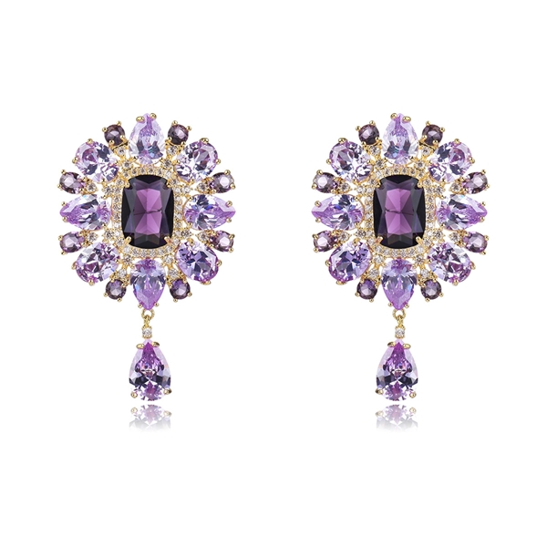 Picture of Low Cost Gold Plated Purple Dangle Earrings with Price