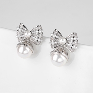 Picture of Low Cost Platinum Plated Bow Dangle Earrings with Low Cost