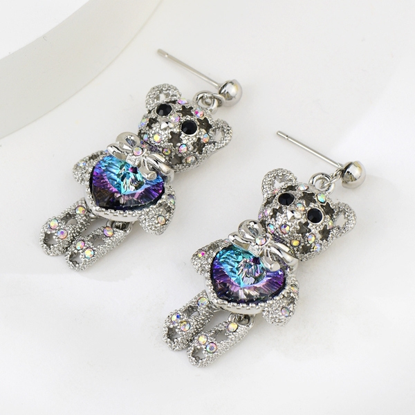 Picture of Bear Platinum Plated Dangle Earrings of Original Design