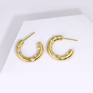 Picture of Nice Artificial Pearl Gold Plated Big Hoop Earrings