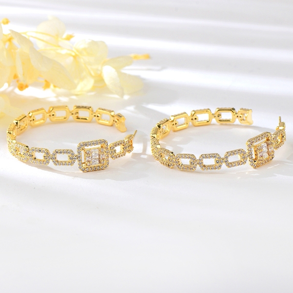 Picture of Famous Cubic Zirconia Gold Plated Big Hoop Earrings