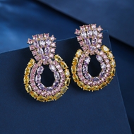 Picture of Nickel Free Gold Plated Cubic Zirconia Dangle Earrings with No-Risk Refund