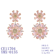 Picture of New Season Pink Big Dangle Earrings with SGS/ISO Certification