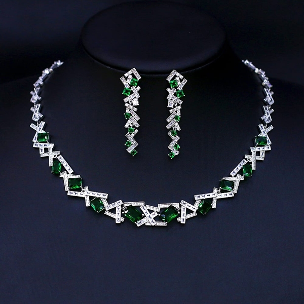 Picture of Fashion Cubic Zirconia Platinum Plated 2 Piece Jewelry Set